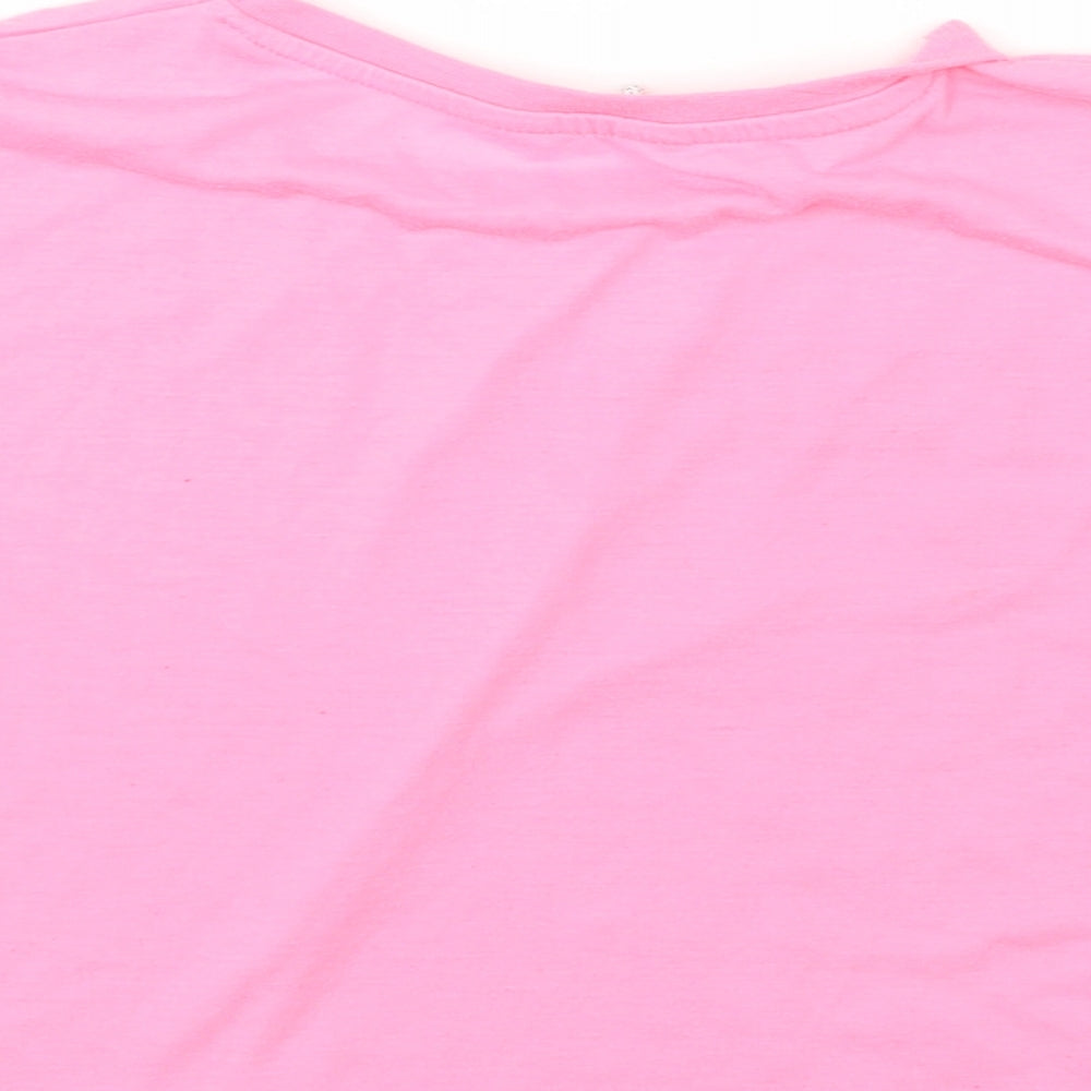 Primark Girls Pink  Polyester Cropped T-Shirt Size 10-11 Years Crew Neck Pullover - Love