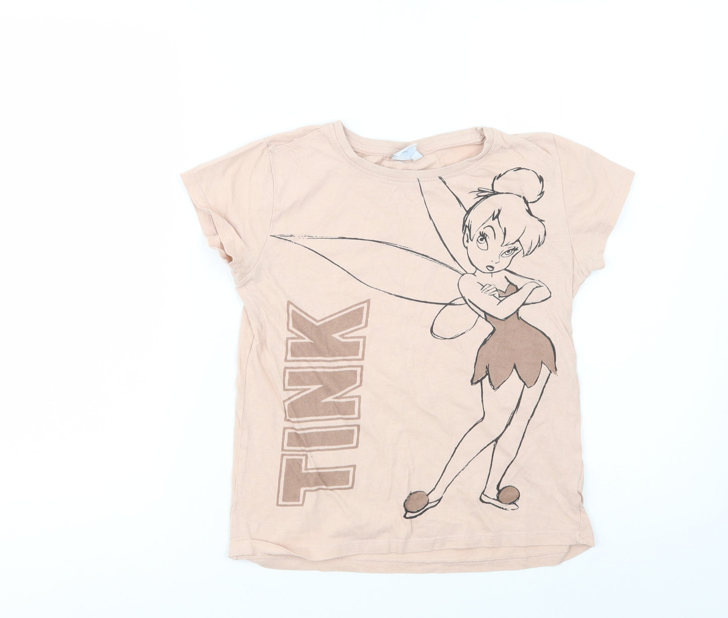 Pep & Co Girls Beige  Cotton Basic T-Shirt Size 9-10 Years Crew Neck Pullover - Tinkerbell