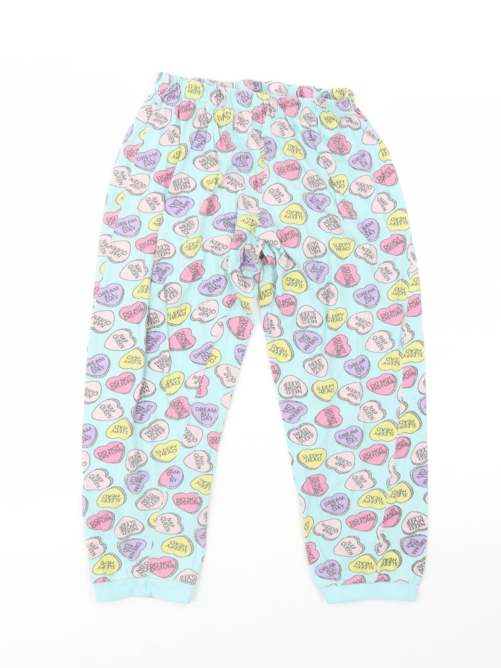 hullabaloo Girls Blue Geometric Cotton Pyjama Pants Size 11-12 Years - Heart Print