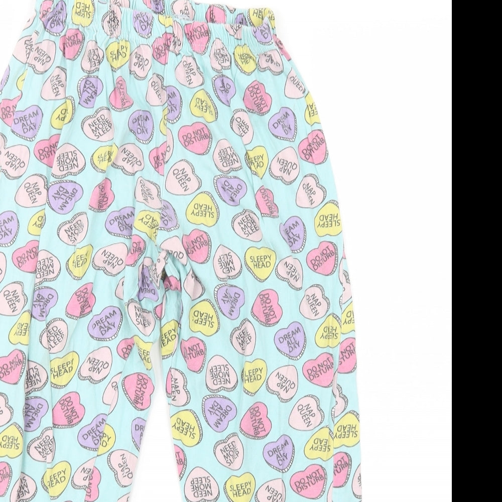 hullabaloo Girls Blue Geometric Cotton  Pyjama Pants Size 11-12 Years   - Heart Print