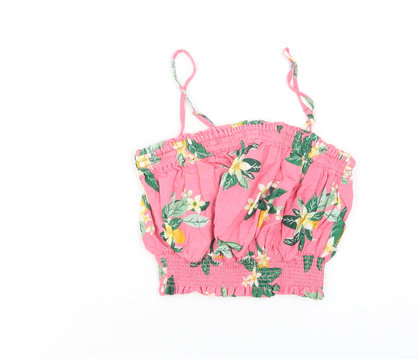 Miss E-Vie Girls Pink Floral Viscose Camisole Blouse Size 10-11 Years Square Neck Pullover
