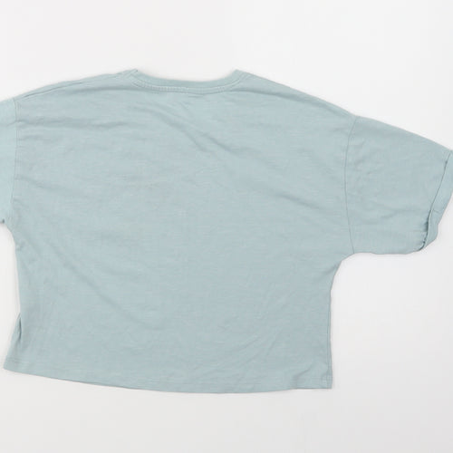 George Girls Green  Cotton Cropped T-Shirt Size 10-11 Years Crew Neck Pullover - Palm Tree & Sun