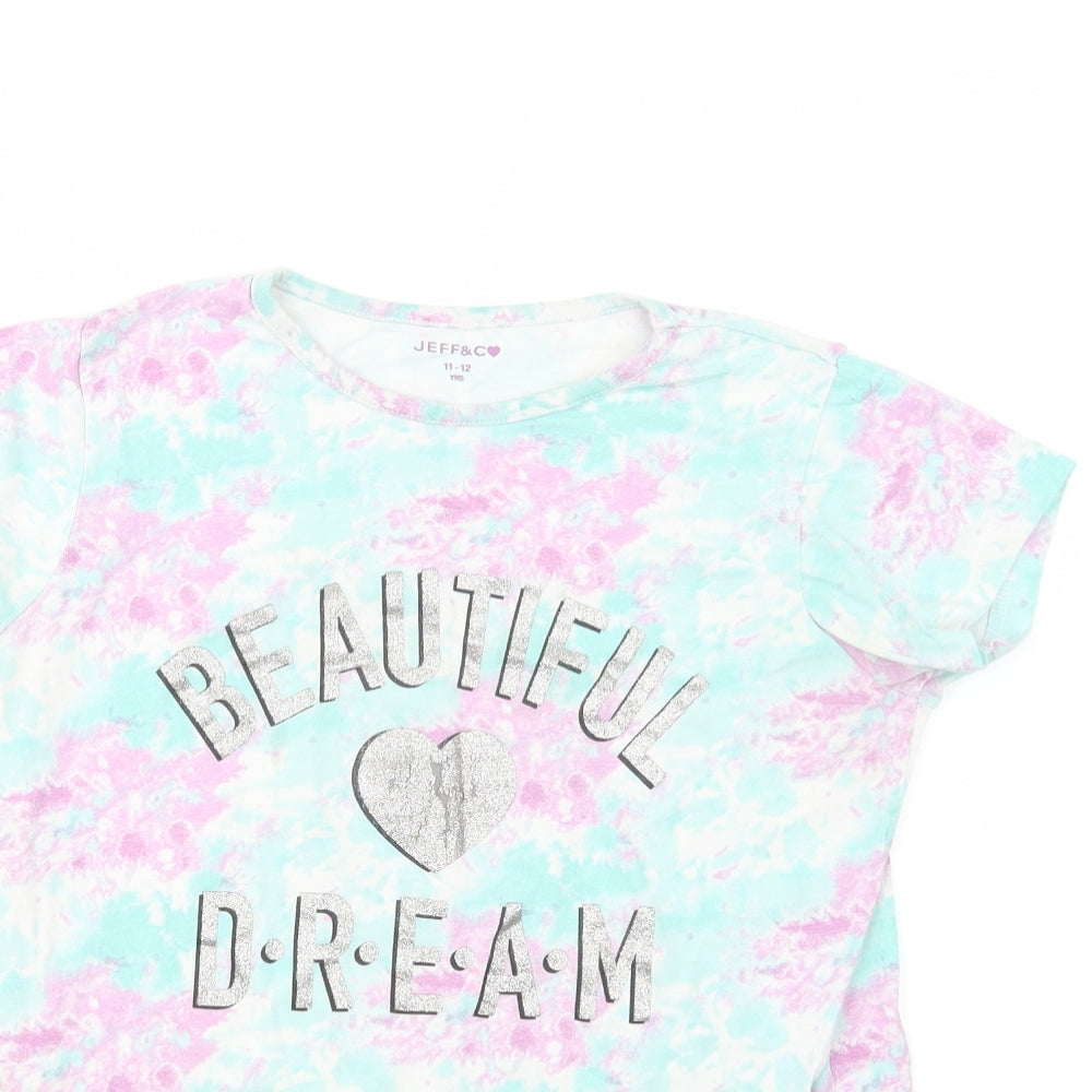 Jeff & Co Girls Multicoloured Batik Cotton Basic T-Shirt Size 11-12 Years Crew Neck Pullover - Beautiful Dream