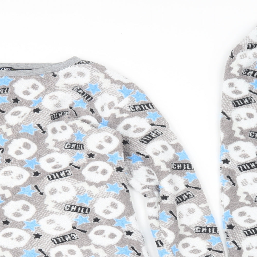 Chill Out Boys Grey Geometric Polyester  Pyjama Set Size 12-13 Years   - Skull Print