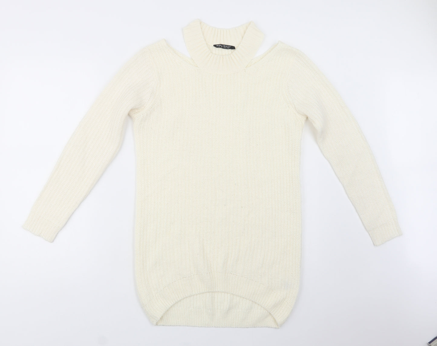 Select Womens Ivory Crew Neck  Acrylic Tunic Jumper Size 10   - Cut Out