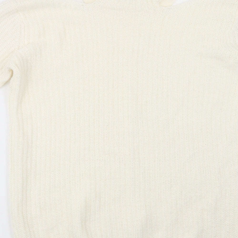 Select Womens Ivory Crew Neck  Acrylic Tunic Jumper Size 10   - Cut Out