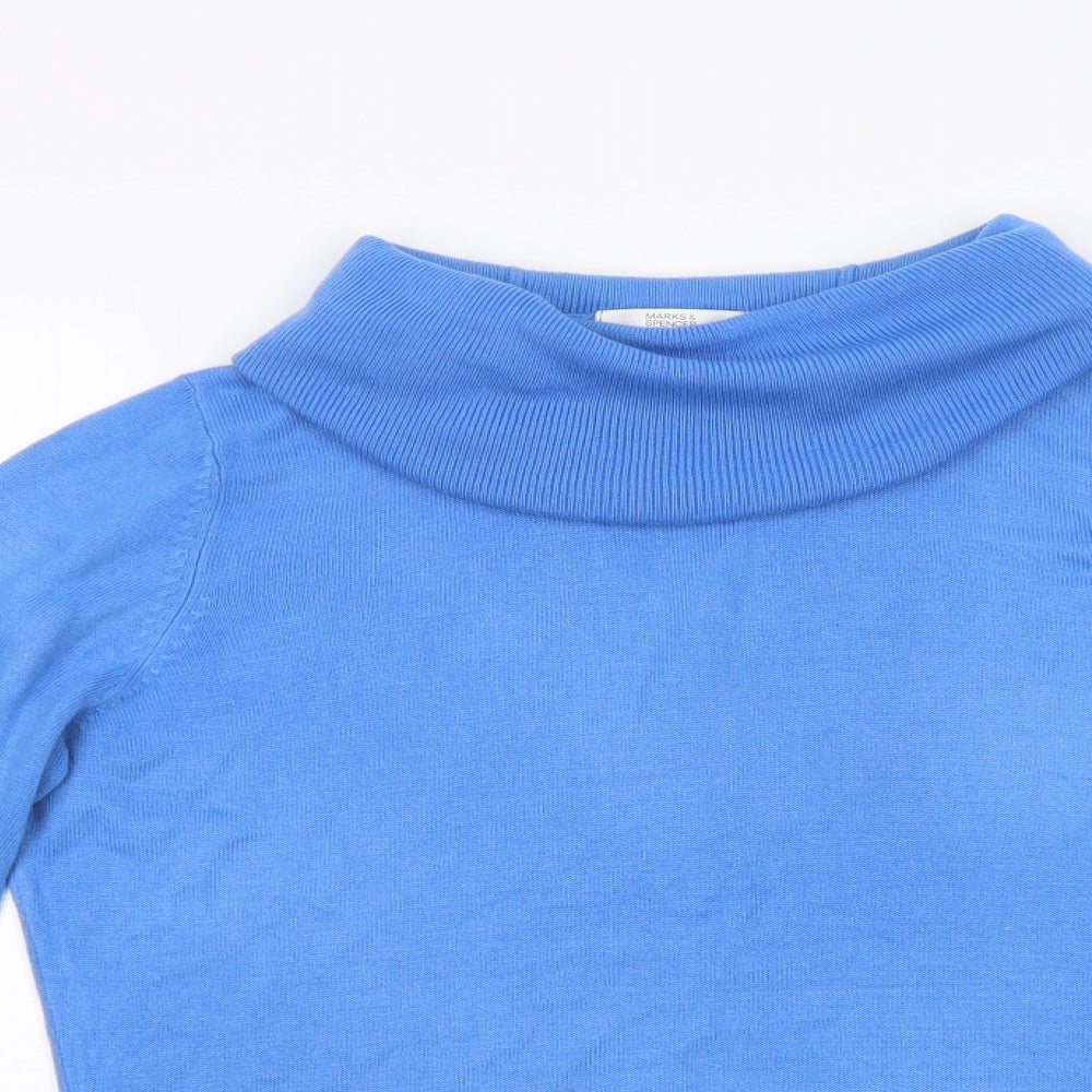 Marks and Spencer Womens Blue Roll Neck  Acrylic Pullover Jumper Size 14
