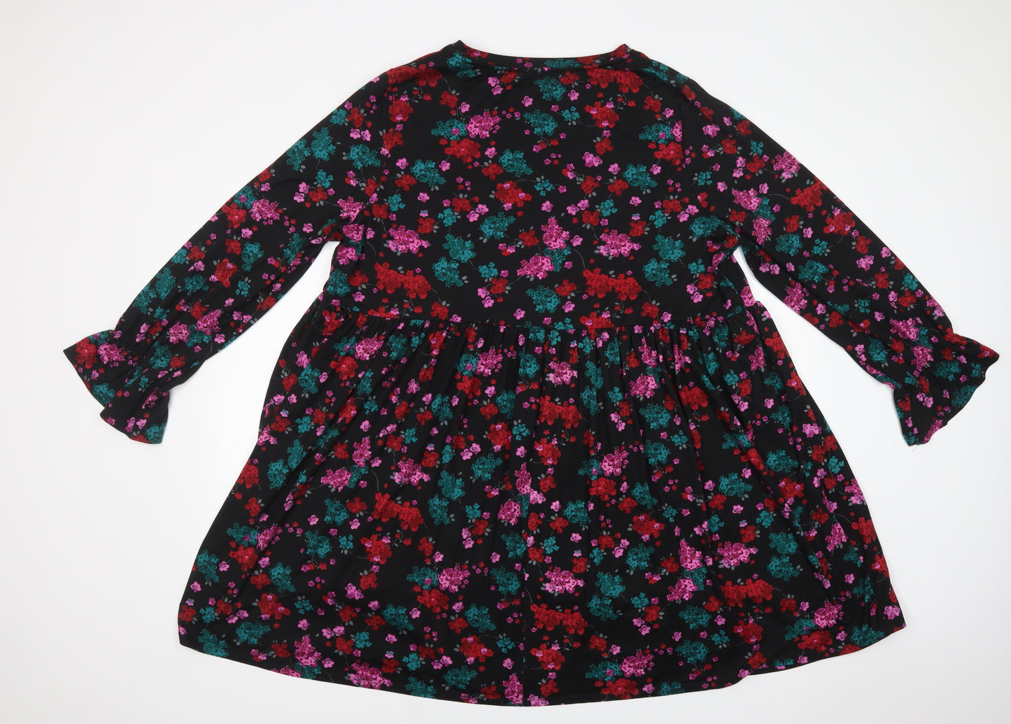 Simply Be Womens Black Floral Polyester Fit & Flare  Size 24  Crew Neck Pullover