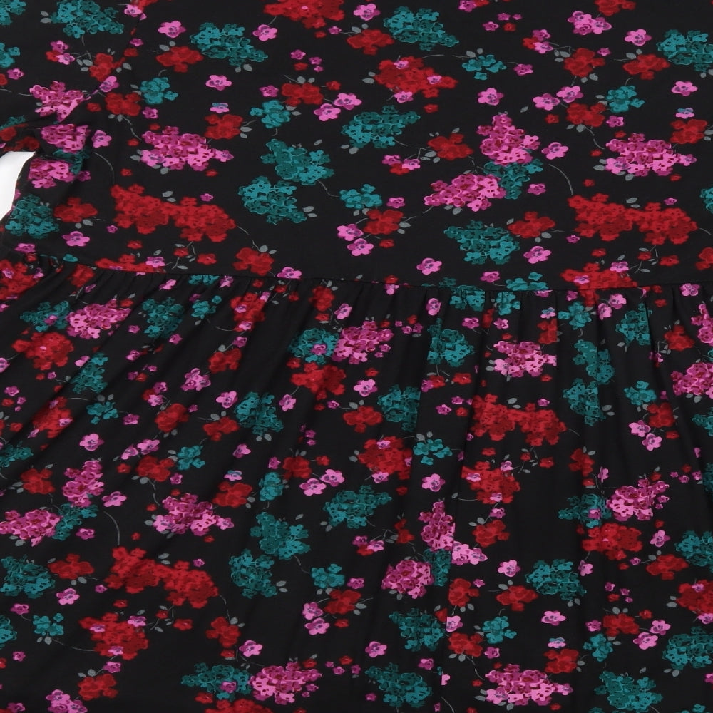 Simply Be Womens Black Floral Polyester Fit & Flare  Size 24  Crew Neck Pullover
