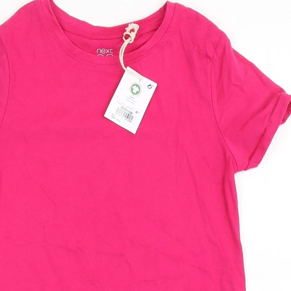 NEXT Girls Pink  100% Cotton Basic T-Shirt Size 8 Years Round Neck Pullover