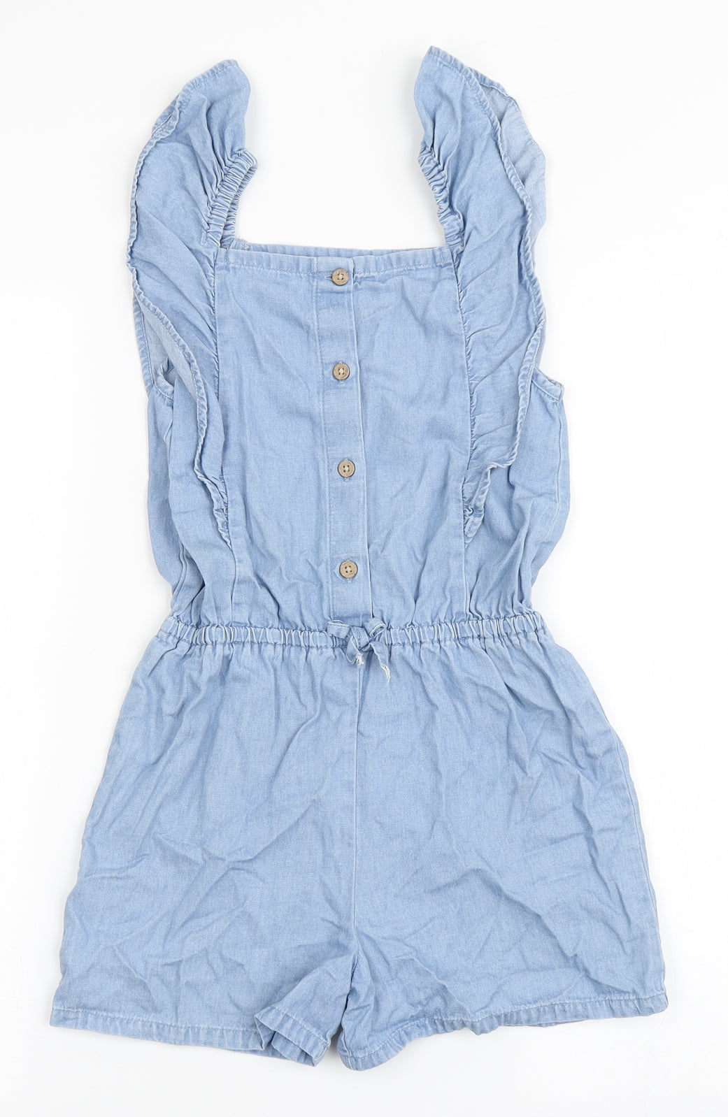 F&F Girls Blue  100% Cotton Playsuit One-Piece Size 8-9 Years  Pullover