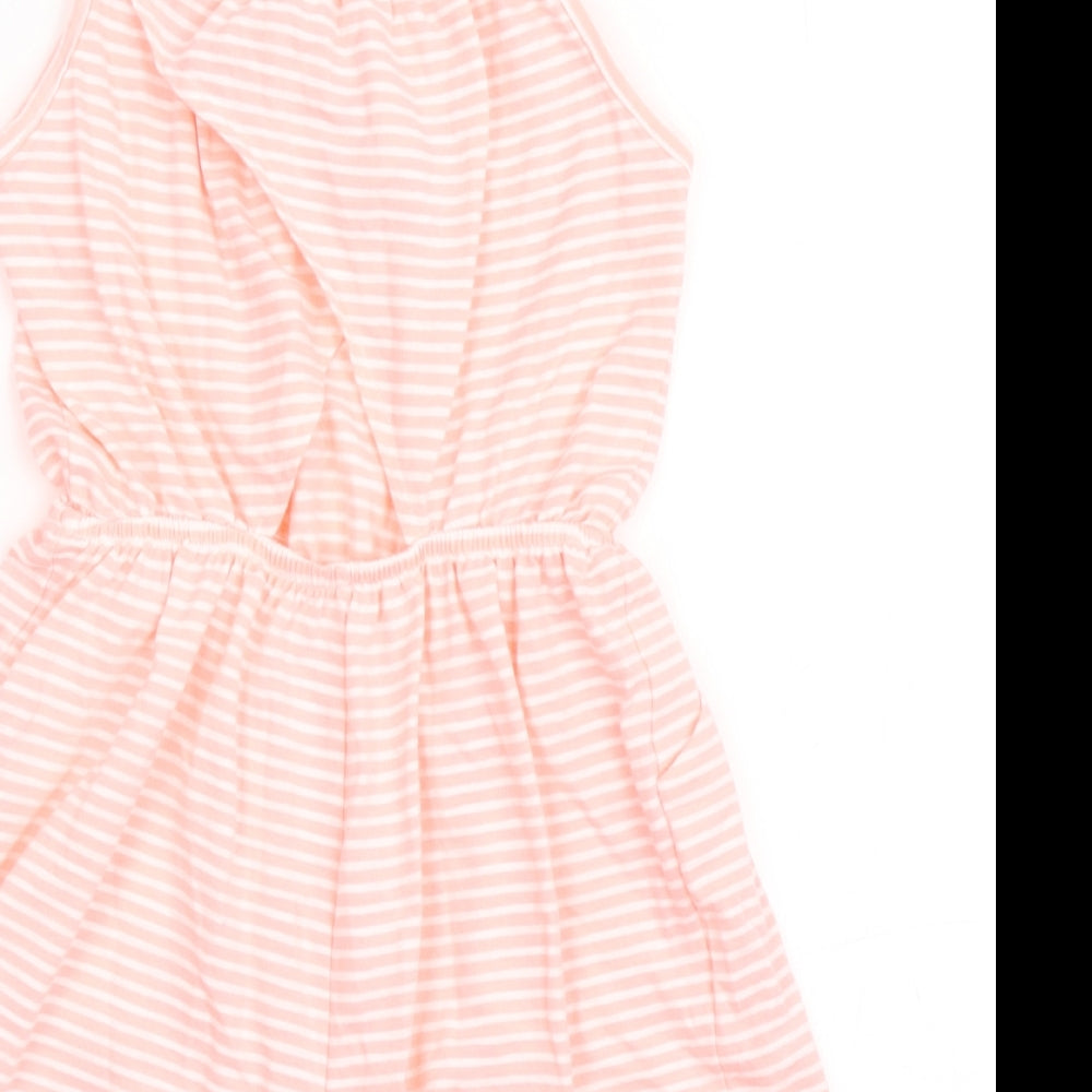 NEXT Girls Orange Striped Polyester Playsuit One-Piece Size 8 Years  Pullover