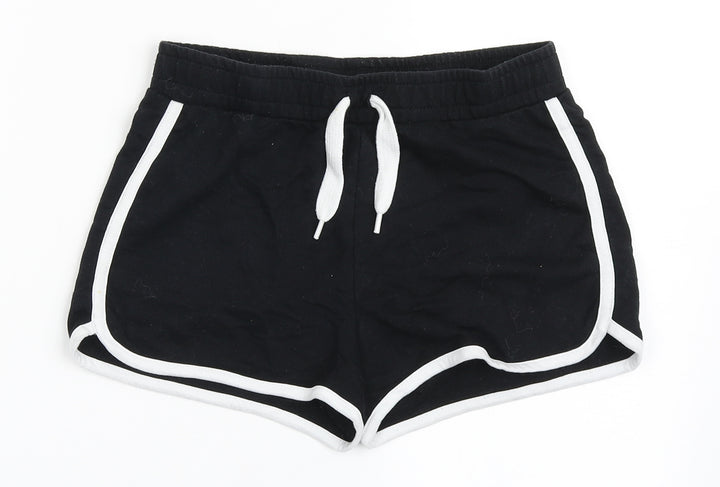 Dunnes Stores Womens Black Cotton Hot Pants Shorts Size 25 in Regular Drawstring