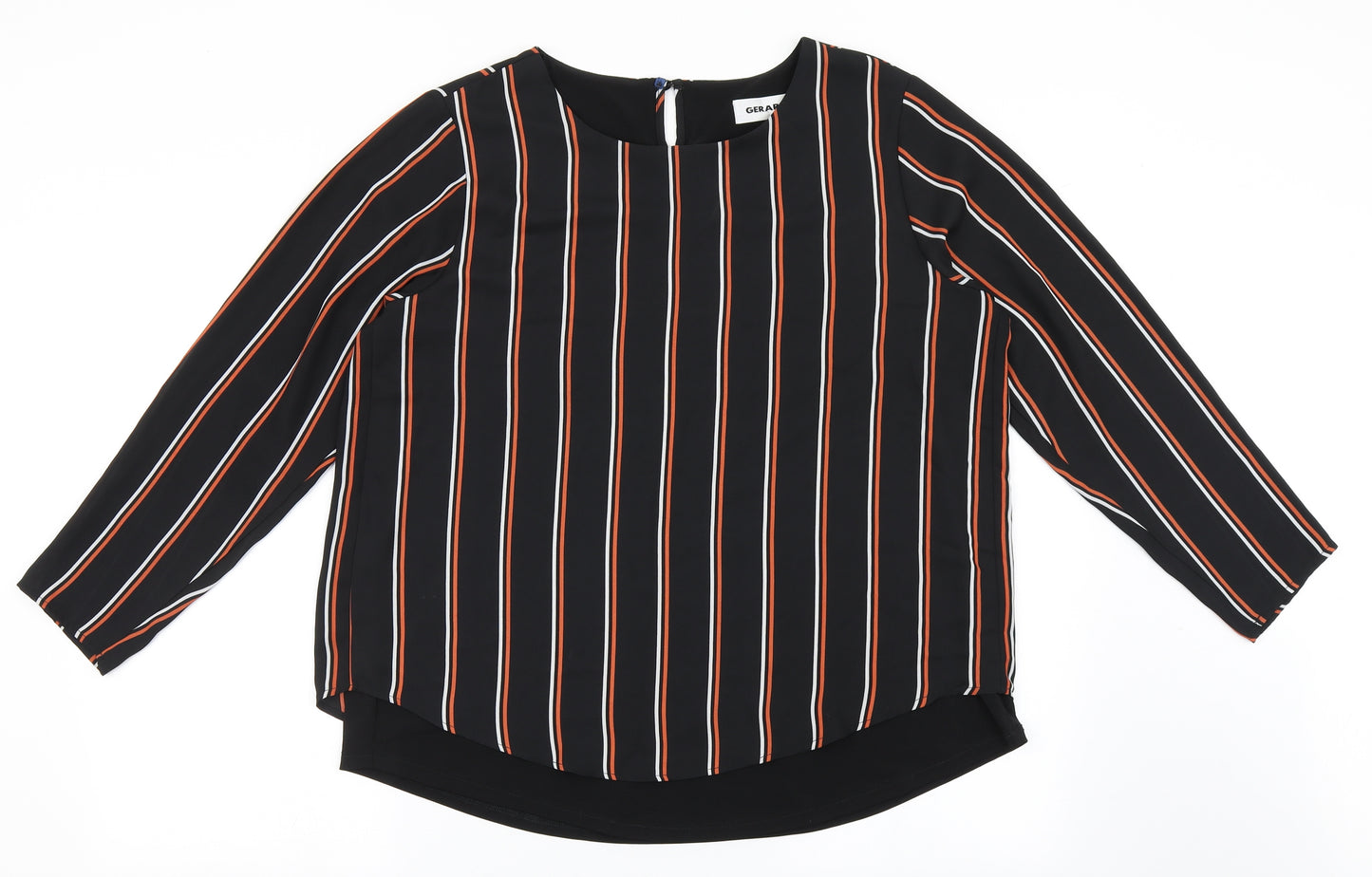 Gerard Womens Black Striped Polyester Basic Blouse Size 16 Round Neck
