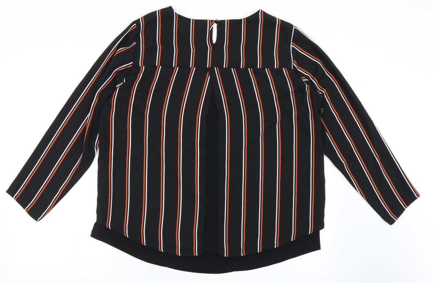 Gerard Womens Black Striped Polyester Basic Blouse Size 16 Round Neck