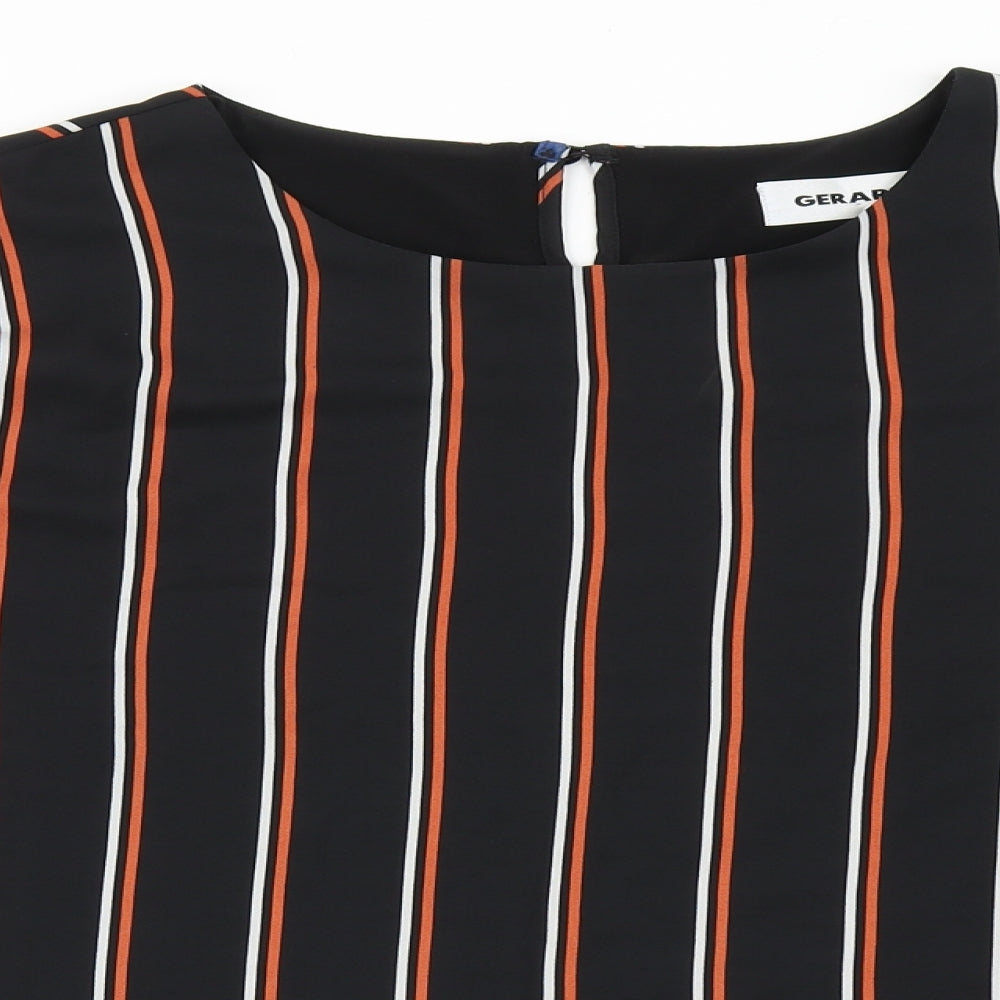 Gerard Womens Black Striped Polyester Basic Blouse Size 16 Round Neck