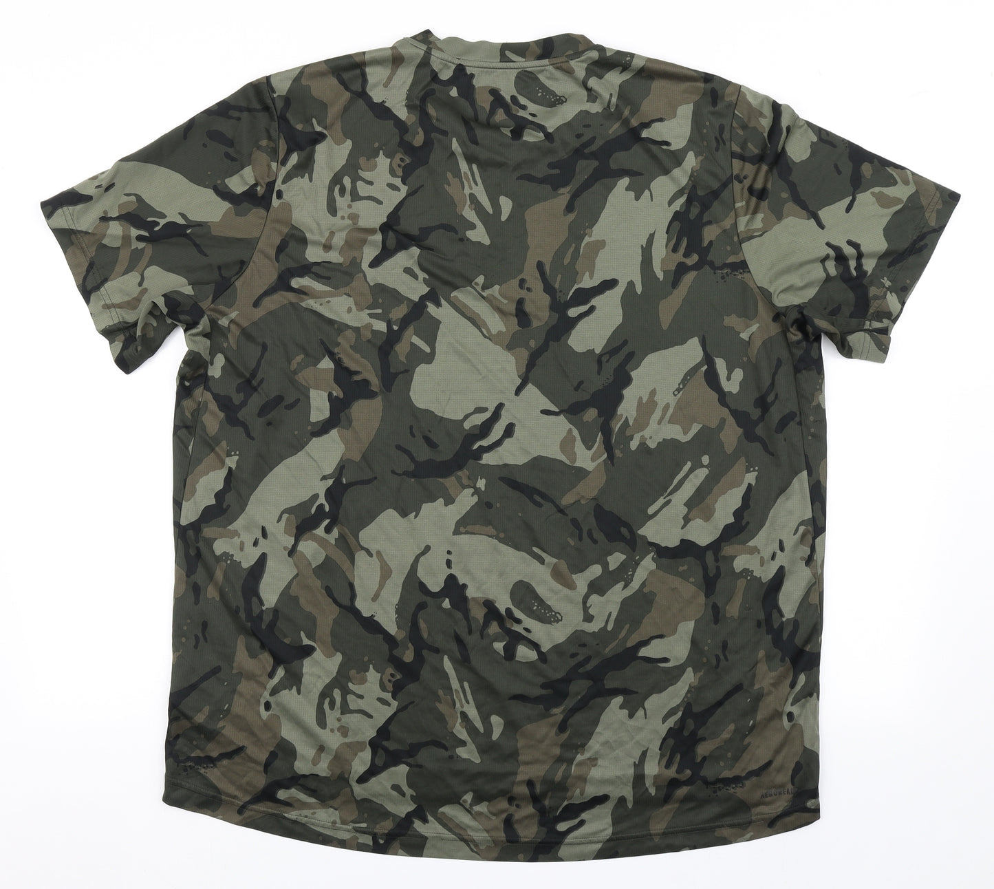 adidas Mens Green Camouflage Polyester Basic T-Shirt Size XL Round Neck Pullover