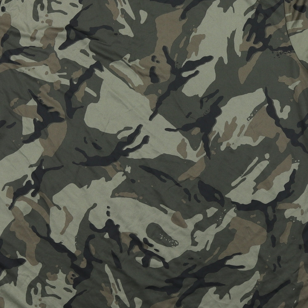 adidas Mens Green Camouflage Polyester Basic T-Shirt Size XL Round Neck Pullover