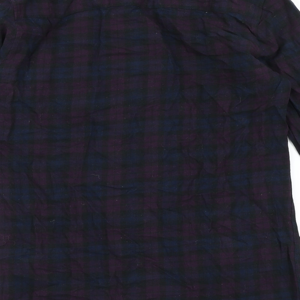 Peacocks Mens Purple Check Cotton  Button-Up Size S Round Neck Button