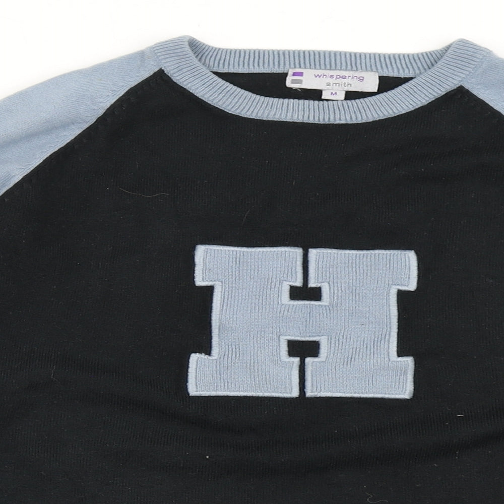 Whispering Smith Mens Black Round Neck  Acrylic Pullover Jumper Size M