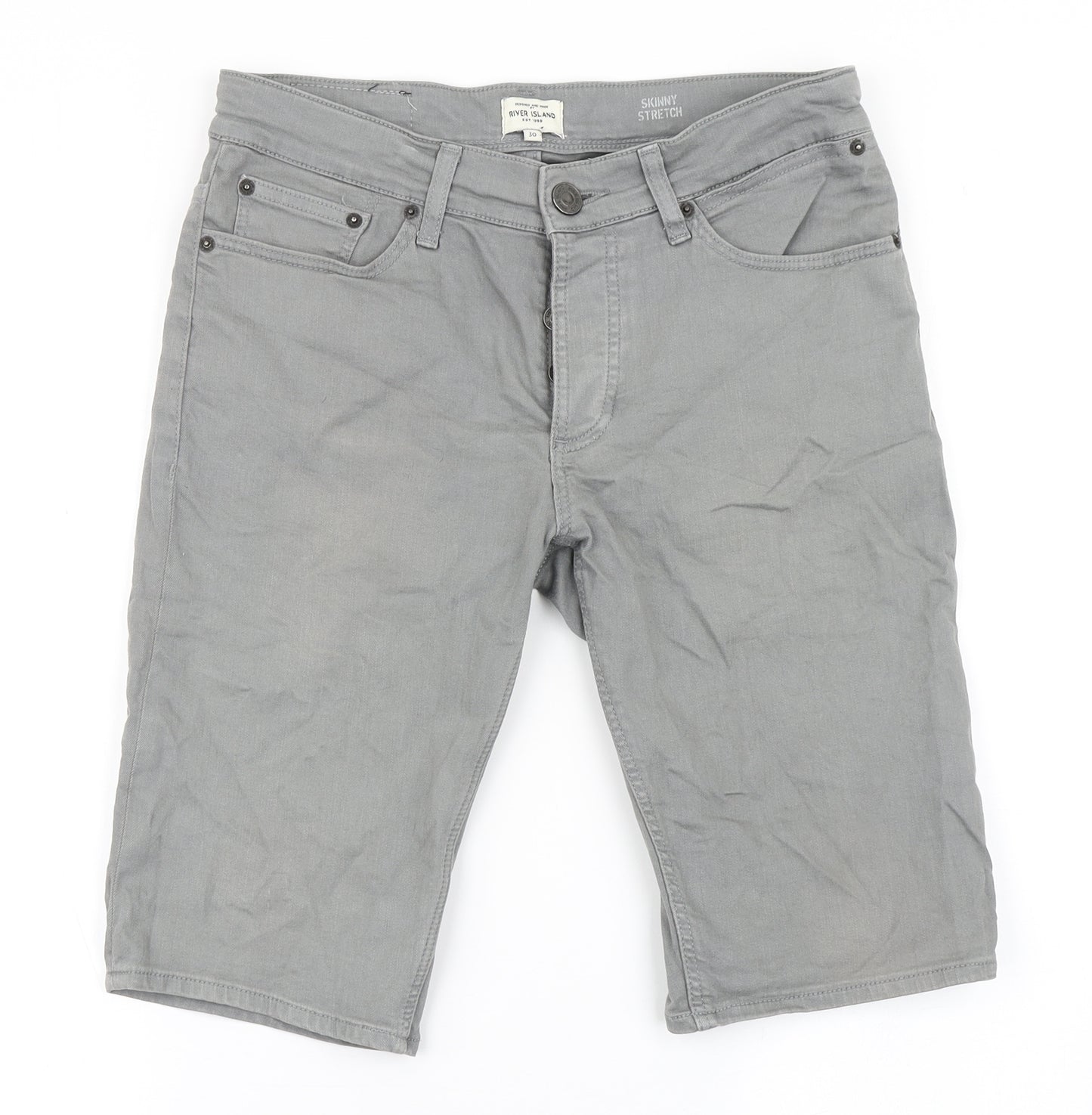 River Island Mens Grey  Cotton Bermuda Shorts Size 30 L12 in Regular Button