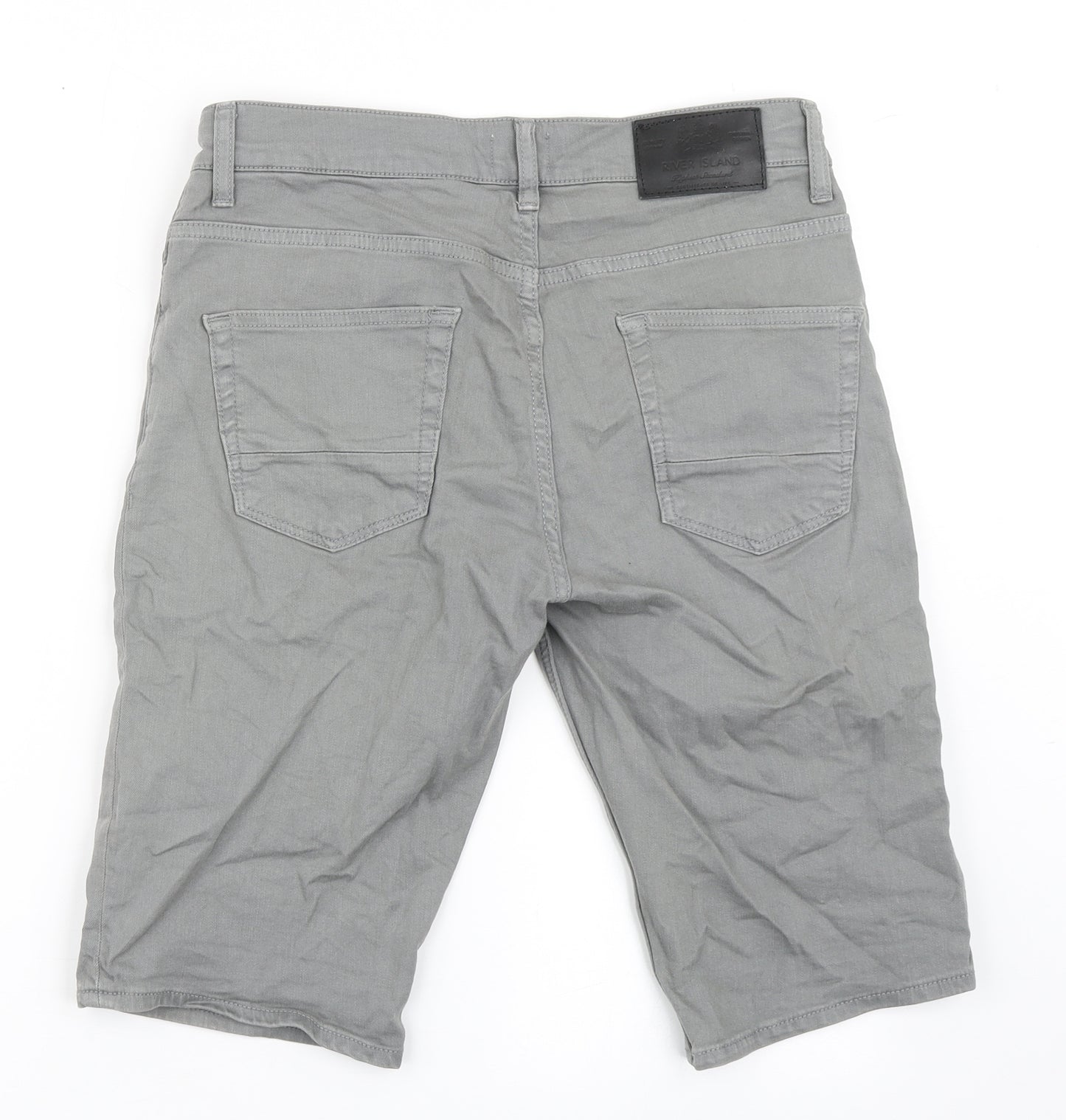 River Island Mens Grey  Cotton Bermuda Shorts Size 30 L12 in Regular Button