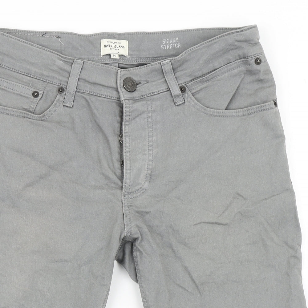 River Island Mens Grey  Cotton Bermuda Shorts Size 30 L12 in Regular Button