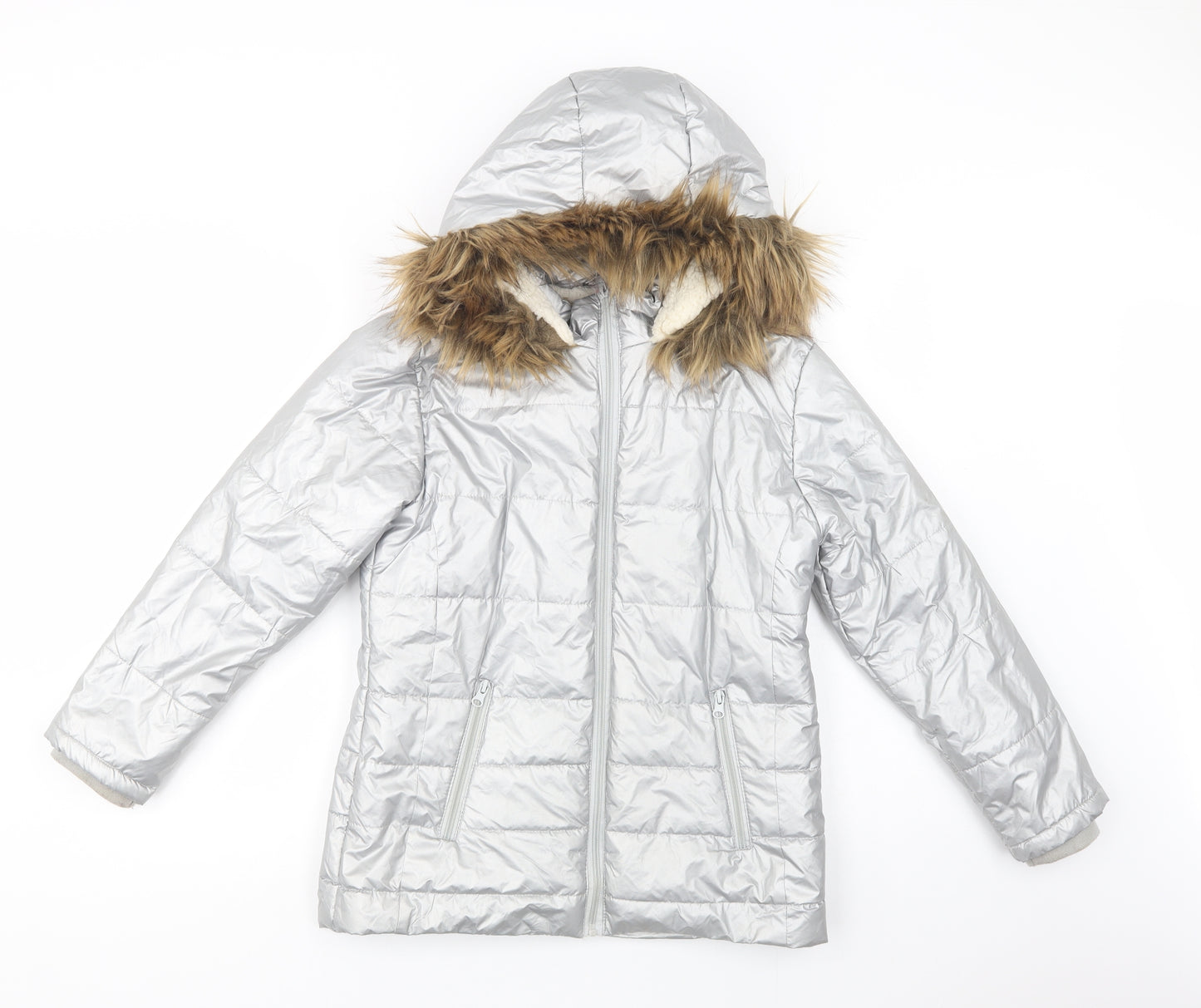 hullabaloo Girls Silver   Puffer Jacket Jacket Size 11-12 Years  Zip
