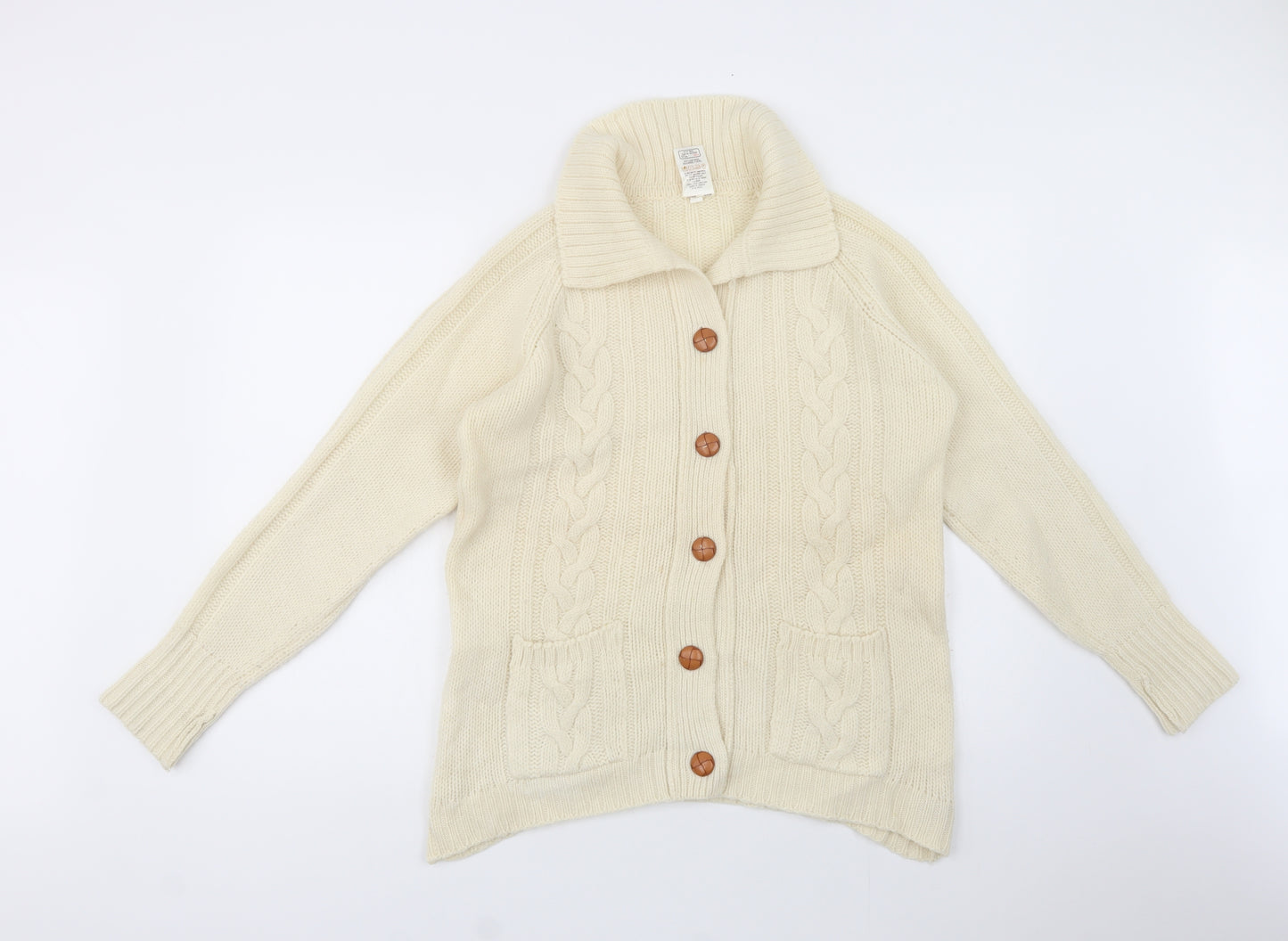 St Michael Womens Ivory Collared  Wool Cardigan Jumper Size 16