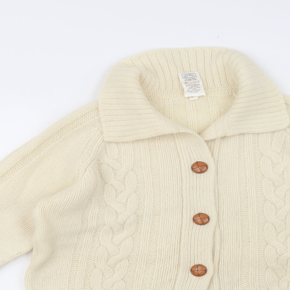 St Michael Womens Ivory Collared  Wool Cardigan Jumper Size 16