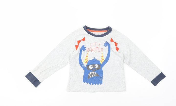 Dunnes Stores Boys Grey  Cotton Pullover T-Shirt Size 3-4 Years Crew Neck Pullover - Little Monster