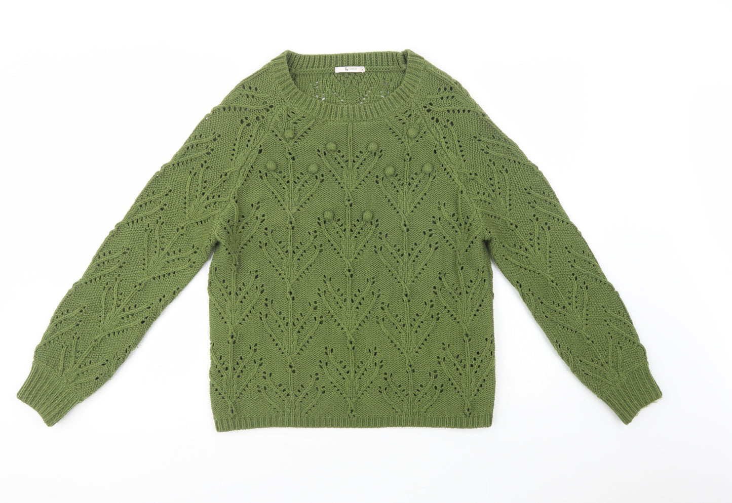 TU Womens Green Crew Neck  Acrylic Pullover Jumper Size 10