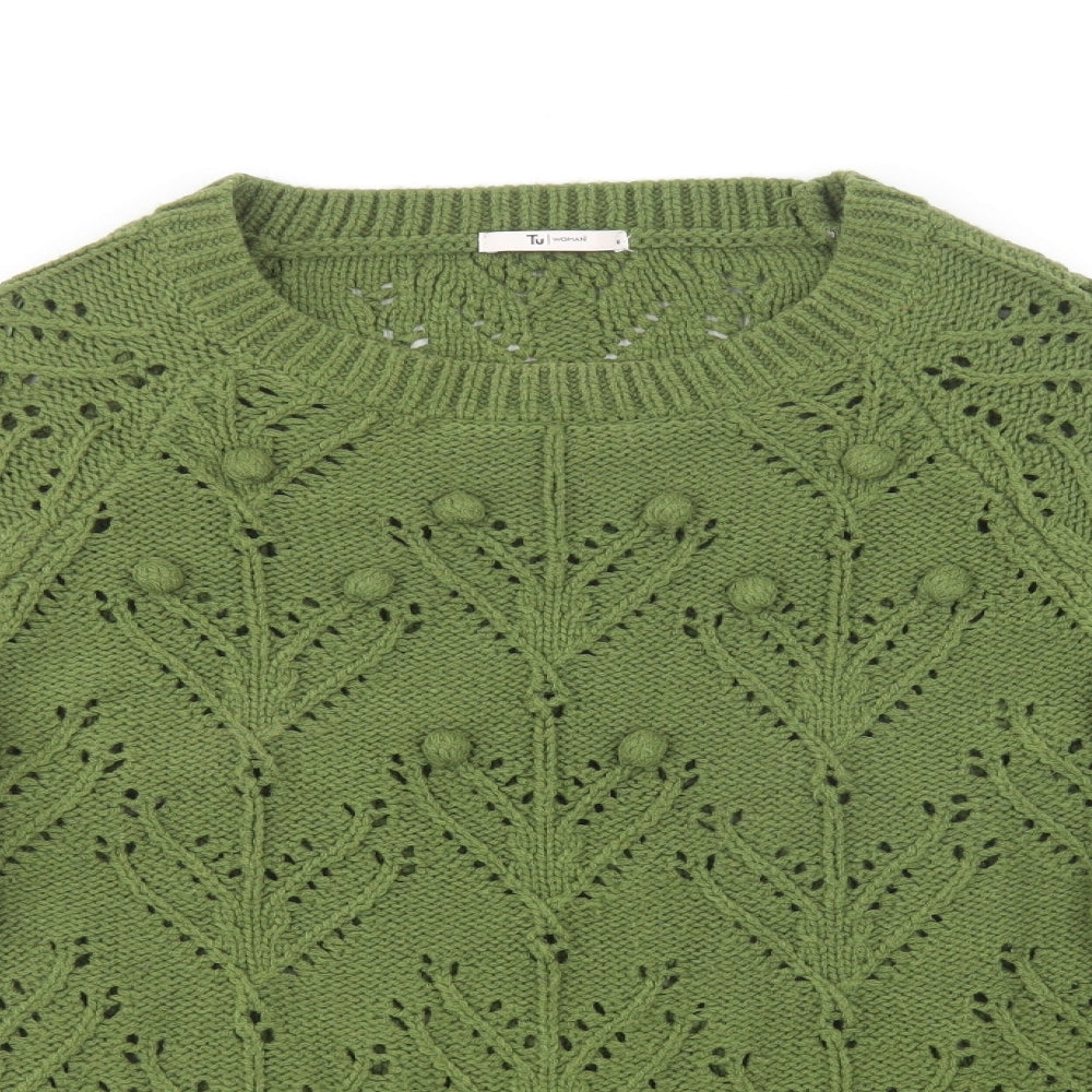 TU Womens Green Crew Neck  Acrylic Pullover Jumper Size 10