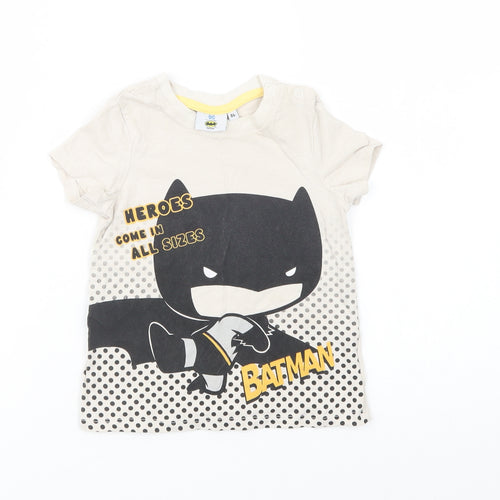 Pep & Co Baby Beige  Cotton Pullover T-Shirt Size 18-24 Months Crew Neck Snap - Batman