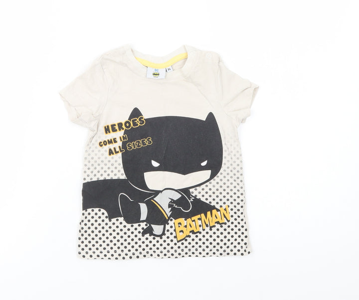 Pep & Co Baby Beige  Cotton Pullover T-Shirt Size 18-24 Months Crew Neck Snap - Batman