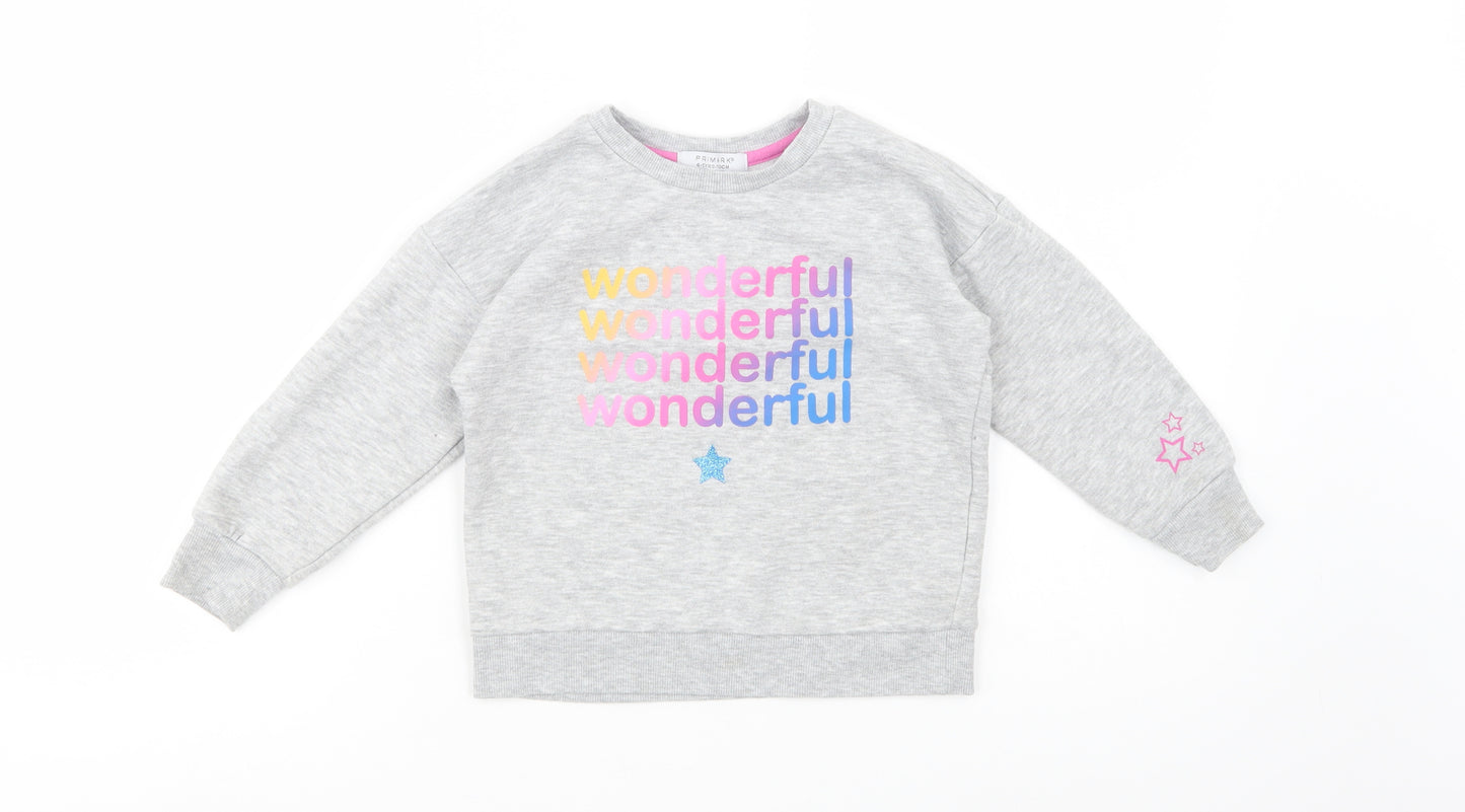 Primark Girls Grey  Cotton Pullover Sweatshirt Size 4-5 Years  Pullover - Wonderful