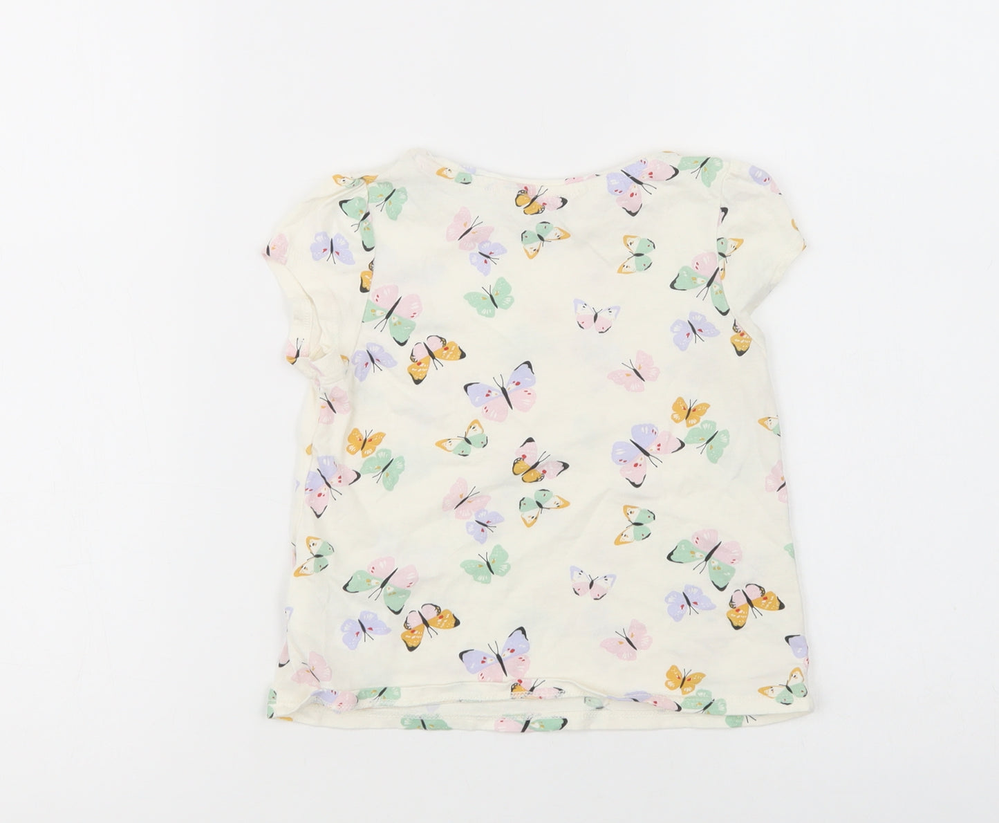 H&M Girls White Geometric Cotton Pullover T-Shirt Size 4-5 Years Crew Neck Pullover - Butterfly Print