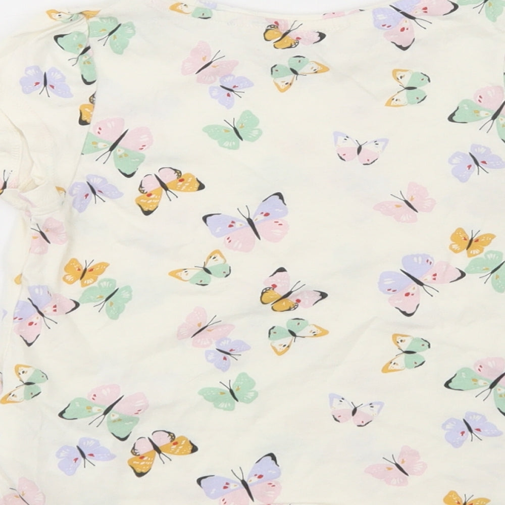 H&M Girls White Geometric Cotton Pullover T-Shirt Size 4-5 Years Crew Neck Pullover - Butterfly Print