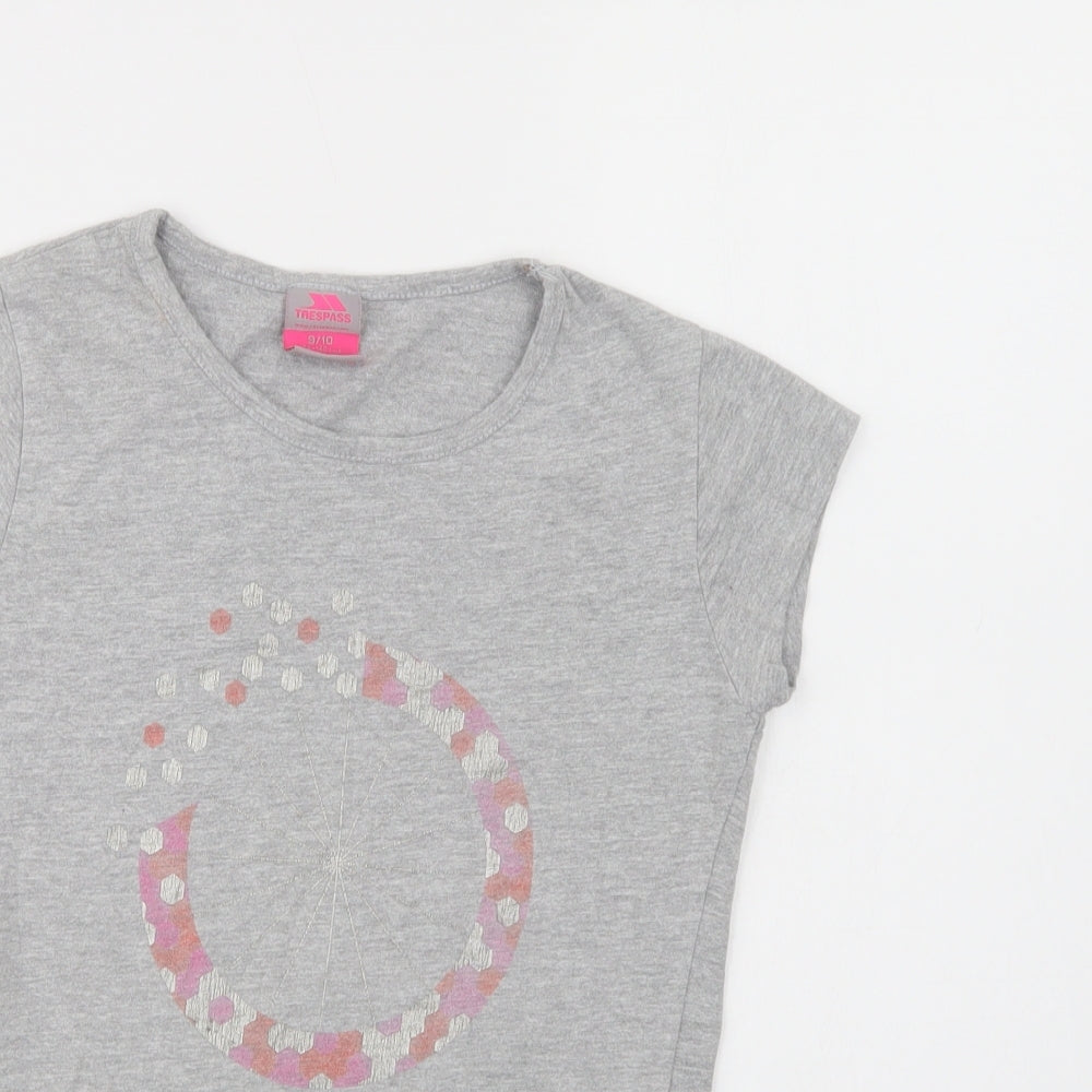 Trespass Girls Grey  Cotton Basic T-Shirt Size 9-10 Years Crew Neck Pullover
