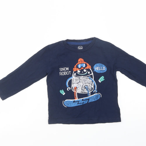 Cool Club Boys Blue  Cotton Basic T-Shirt Size 2 Years Crew Neck Pullover - Snow Robot