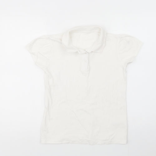 George Girls White  Cotton Basic Polo Size 13-14 Years Collared Button - School Wear