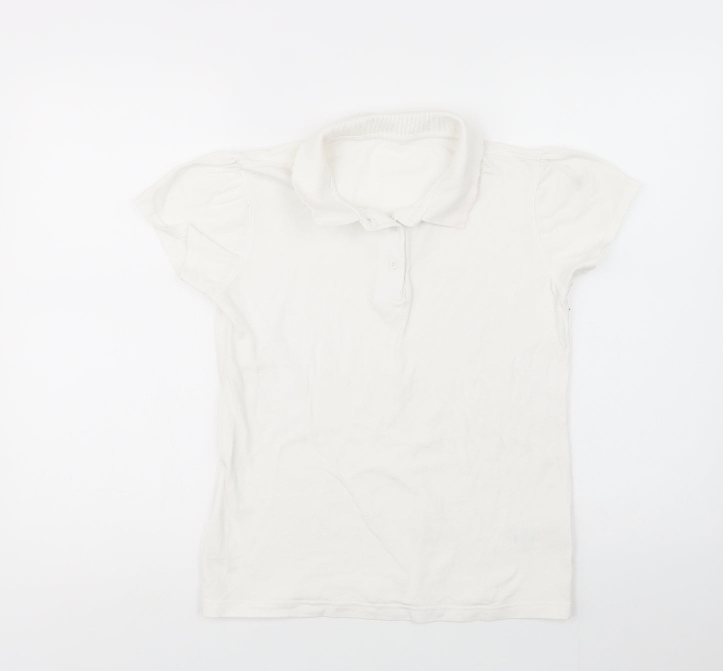 George Girls White  Cotton Basic Polo Size 13-14 Years Collared Button - School Wear
