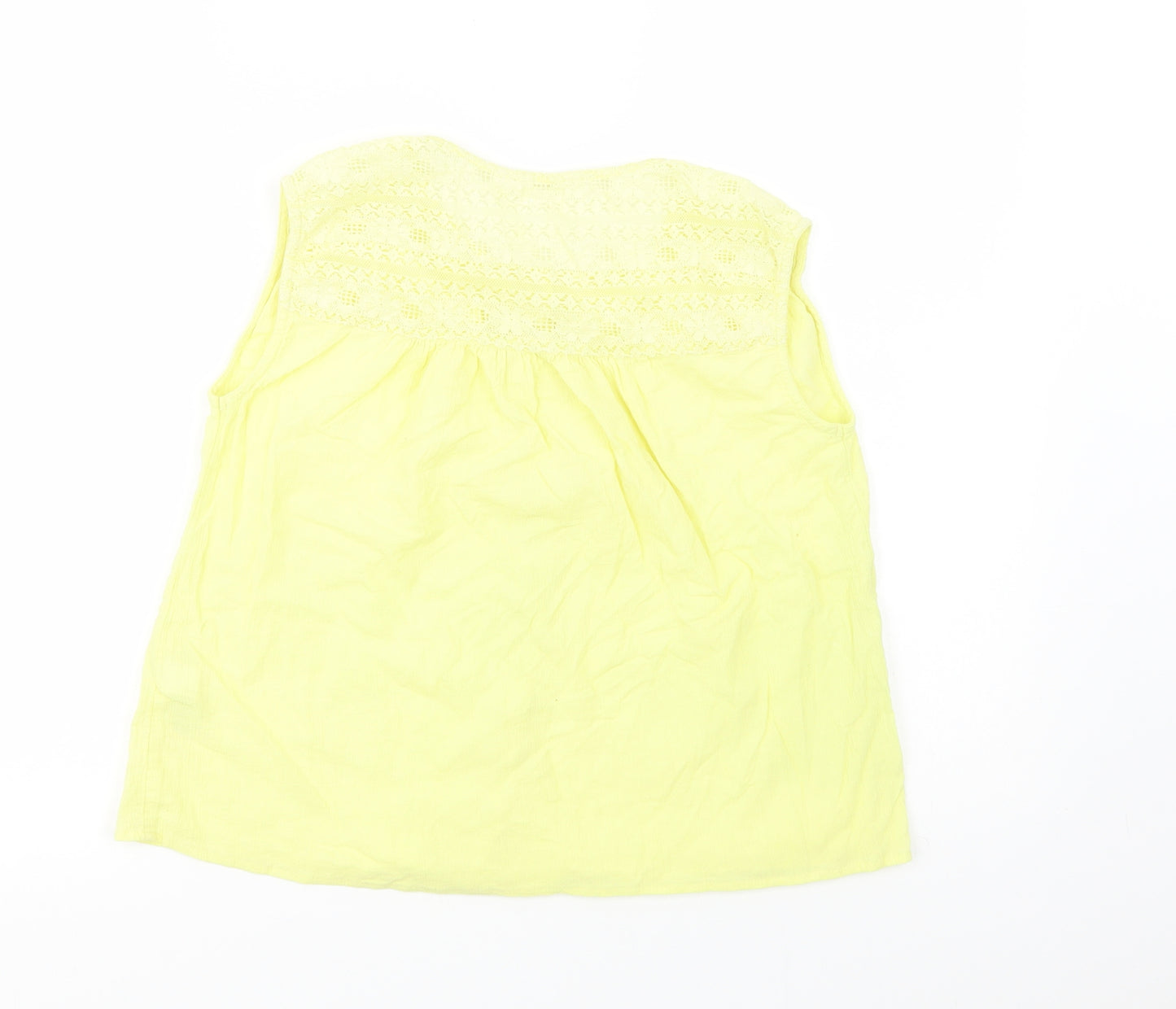 NEXT Girls Yellow  Cotton Basic Button-Up Size 12 Years Crew Neck Button - Lace Detail