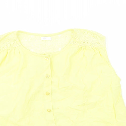 NEXT Girls Yellow  Cotton Basic Button-Up Size 12 Years Crew Neck Button - Lace Detail