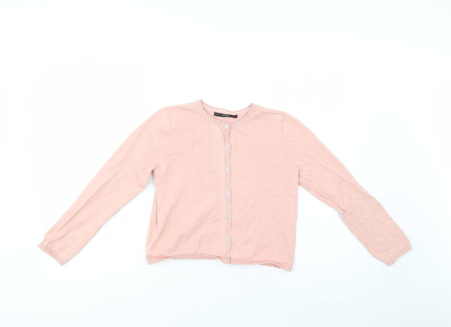 George Girls Pink Crew Neck  Cotton Cardigan Jumper Size 9-10 Years  Button
