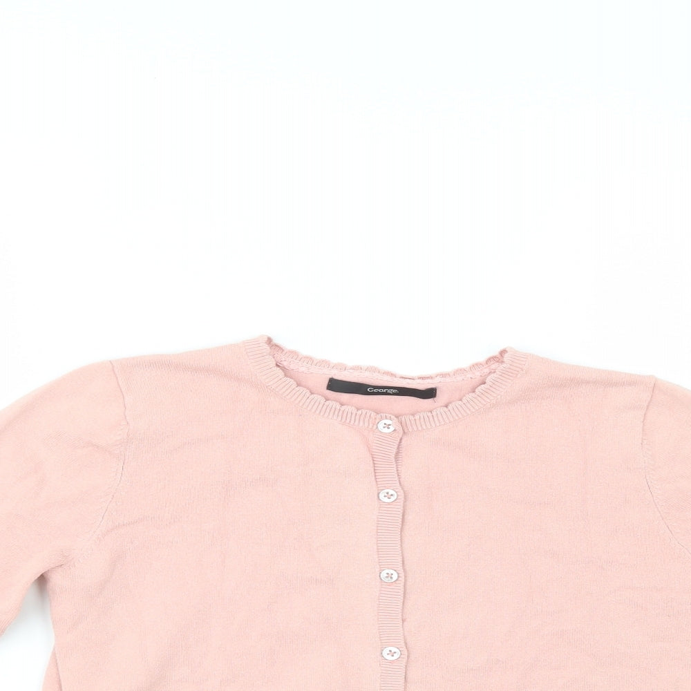 George Girls Pink Crew Neck  Cotton Cardigan Jumper Size 9-10 Years  Button