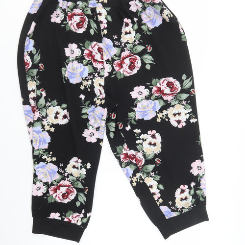 SheIn Womens Black Floral Polyester Cropped Trousers Size 3XL L21 in Regular