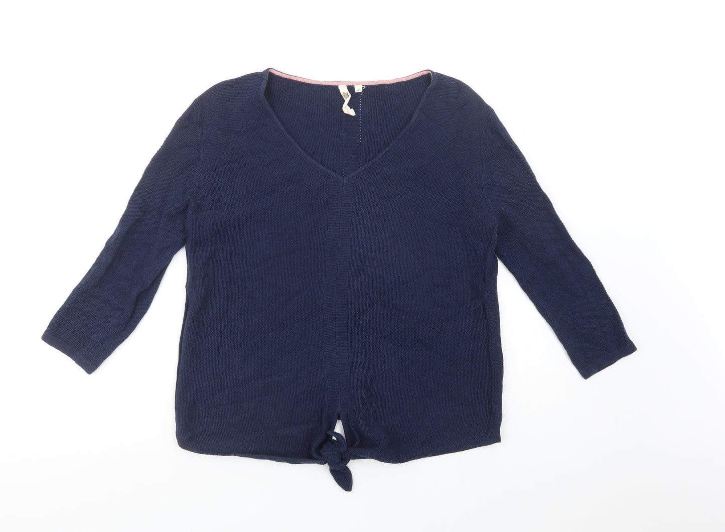 White Stuff Womens Blue V-Neck  Cotton Pullover Jumper Size 8