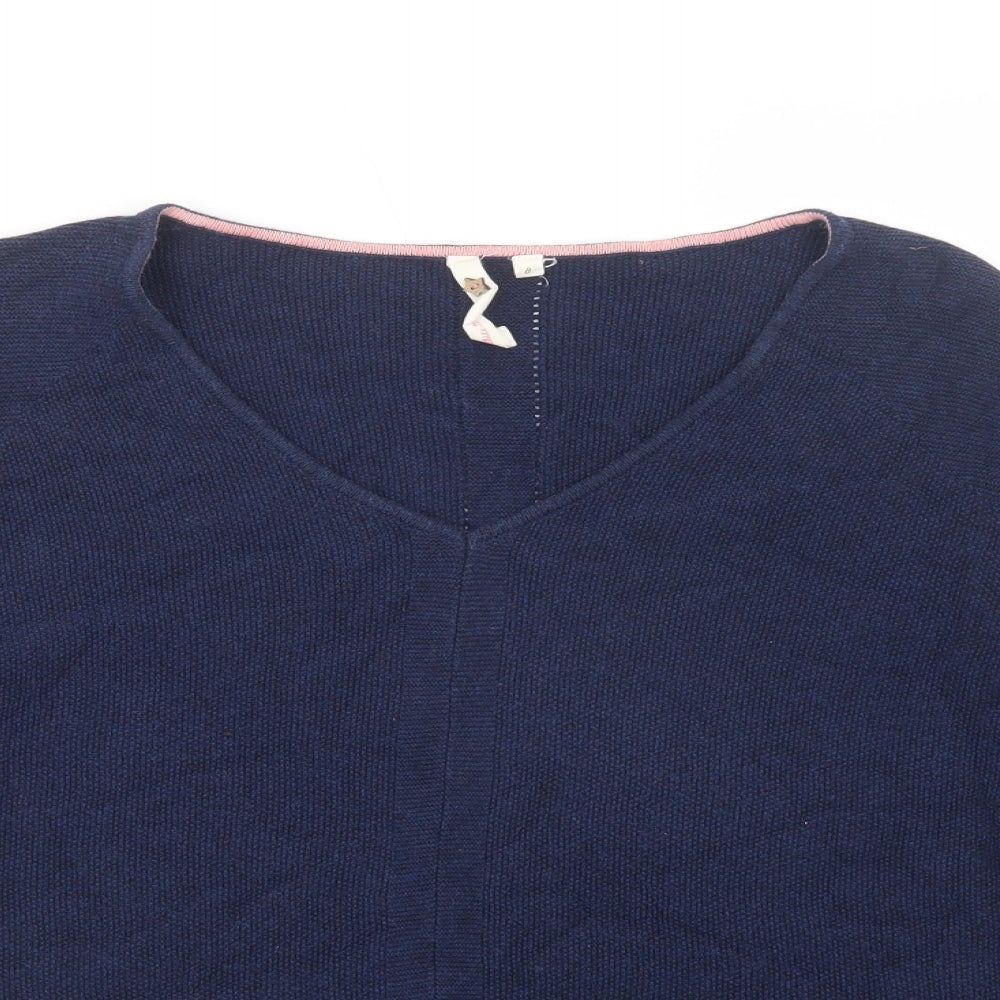 White Stuff Womens Blue V-Neck  Cotton Pullover Jumper Size 8