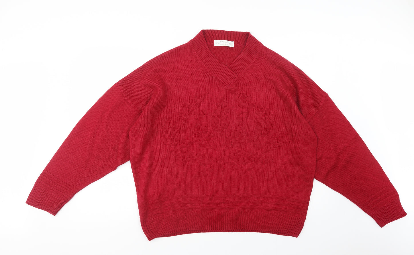 St Michael Womens Red V-Neck  Acrylic Pullover Jumper Size 16